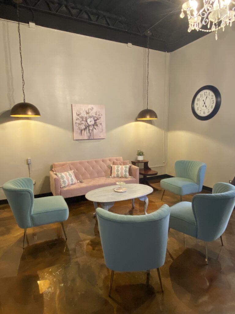 Bridal suite and sitting room at the Vintage Vault